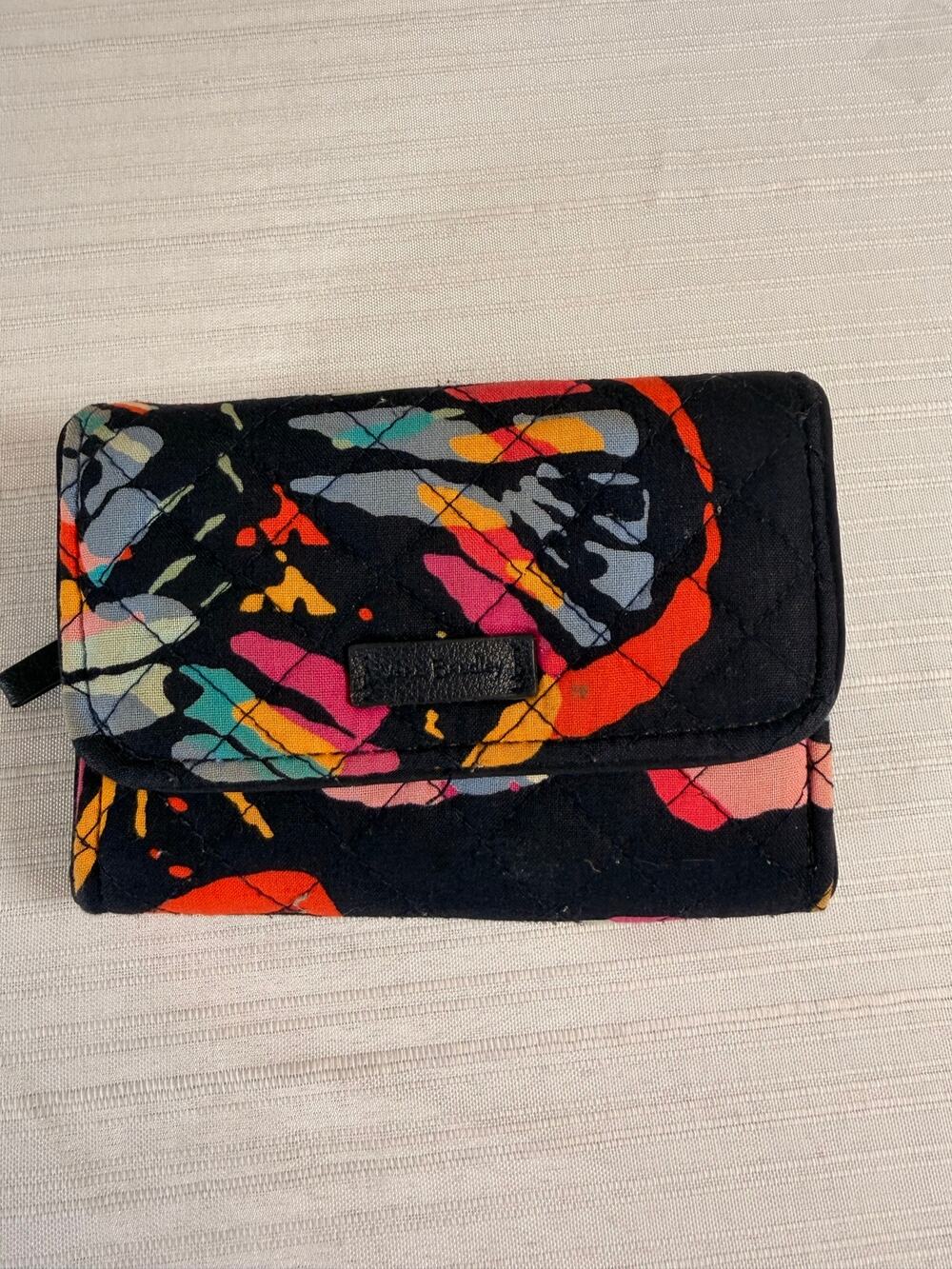 Vera Bradley Butterfly Flutter Riley Wallet RFID Black Multi-Color
